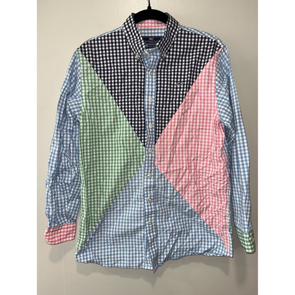 Vineyard Vines Men's Multicolor Gingham Long Sleeve Button-Down Shirt, Large